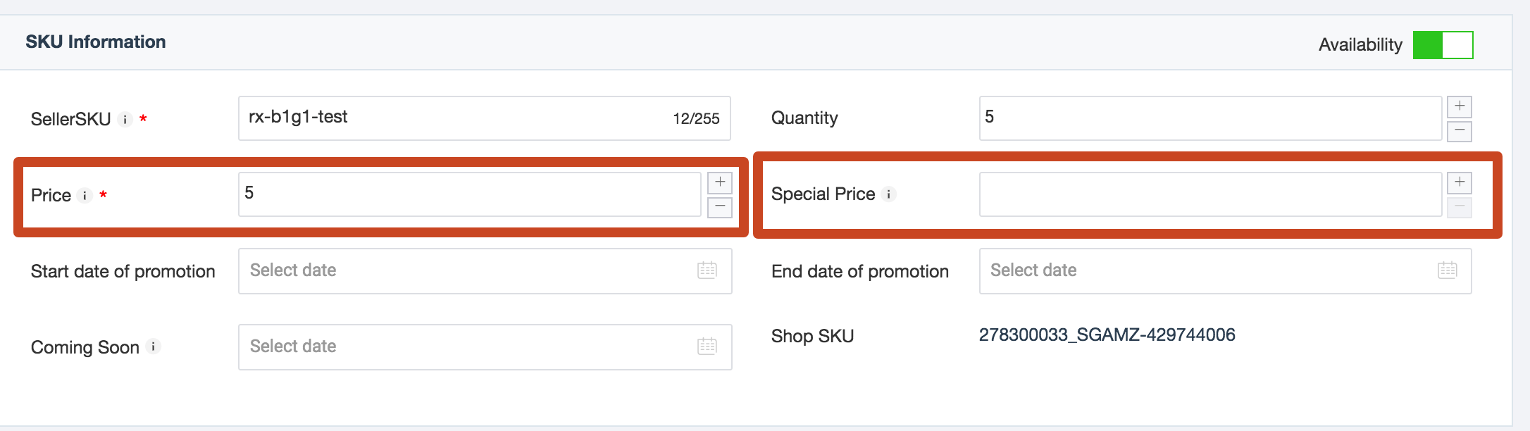 Price and Sales Price in Lazada Seller Center