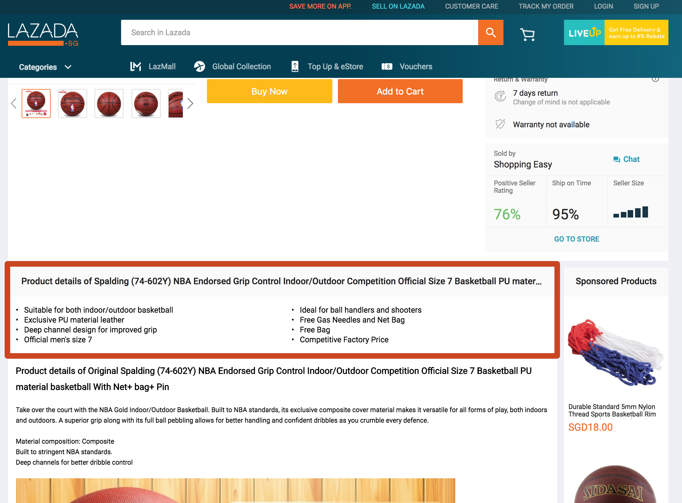 Product Short Description in Lazada Product Detail Page