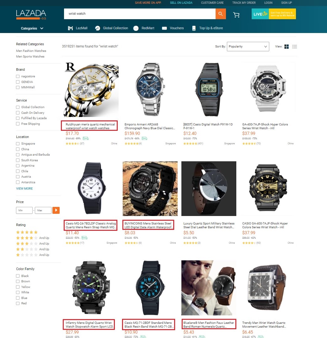 đồng hồ nam trên Lazada Store